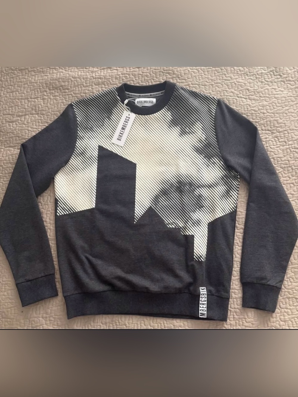 Bikkembergs Men's Black and White Graphic Crewneck cotton Sweater